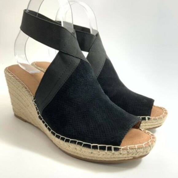 Gentle Souls Sandals Women Size 9.5M Black Espadrille Colleen Open-toe Wedge - Picture 11 of 11
